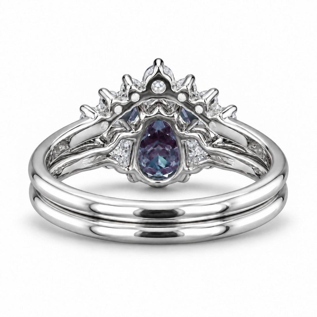 The Vespera — Pear Alexandrite Crown Ring in platinum, back view