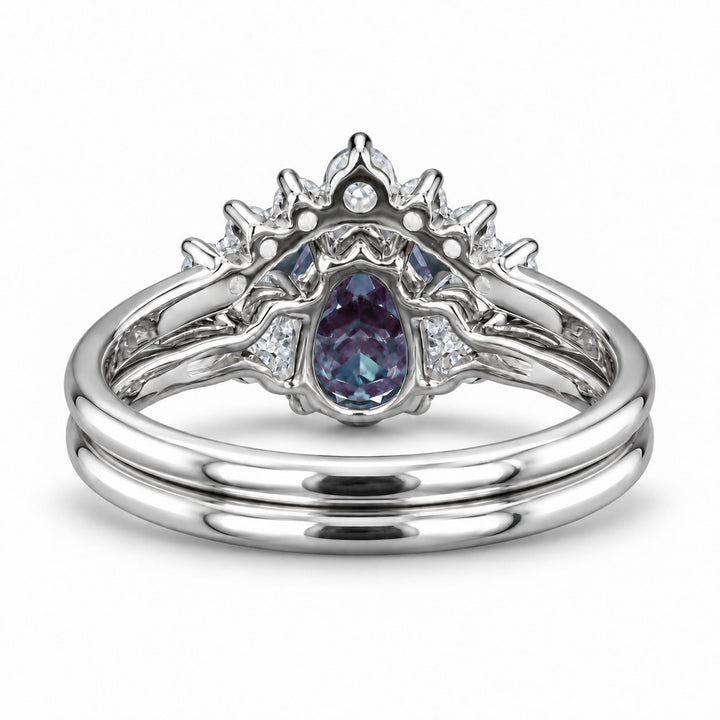 The Vespera — Pear Alexandrite Crown Ring in platinum, back view