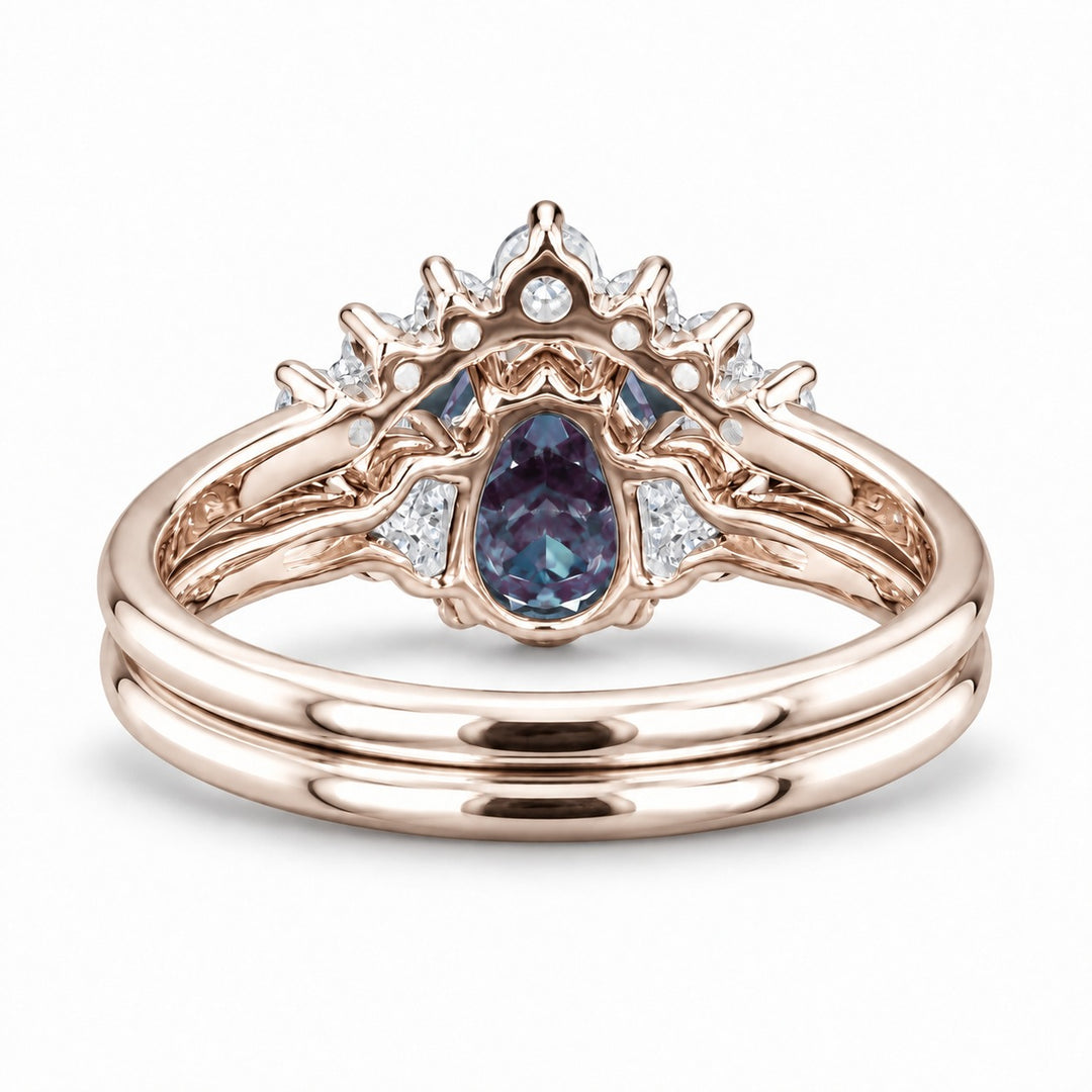 The Vespera — Pear Alexandrite Crown Ring in 14K rose gold, back view