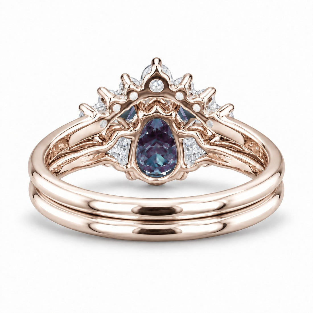 The Vespera — Pear Alexandrite Crown Ring in 14K rose gold, back view
