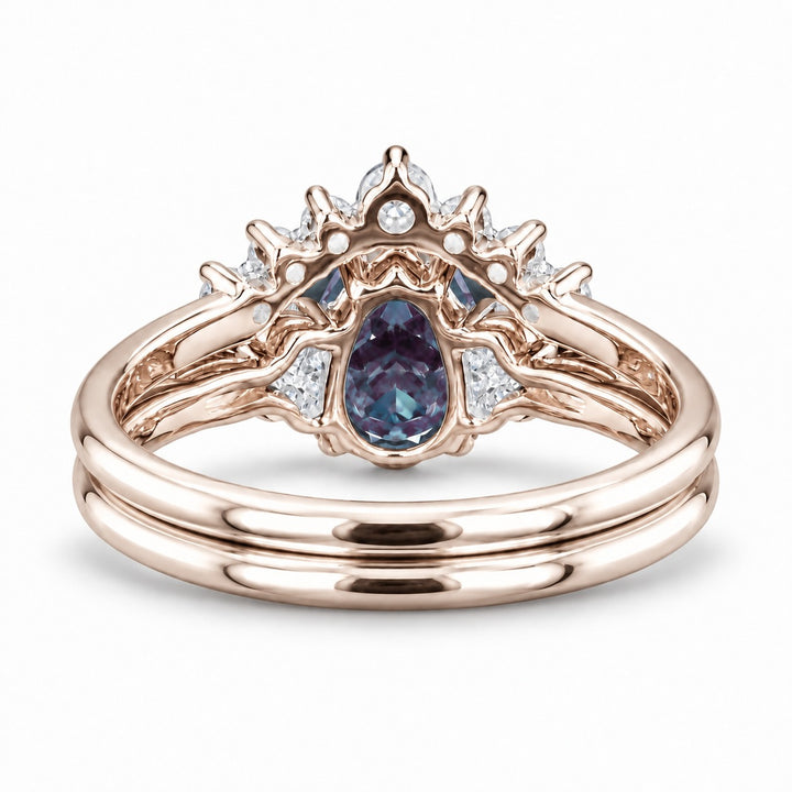 The Vespera — Pear Alexandrite Crown Ring in 14K rose gold, back view