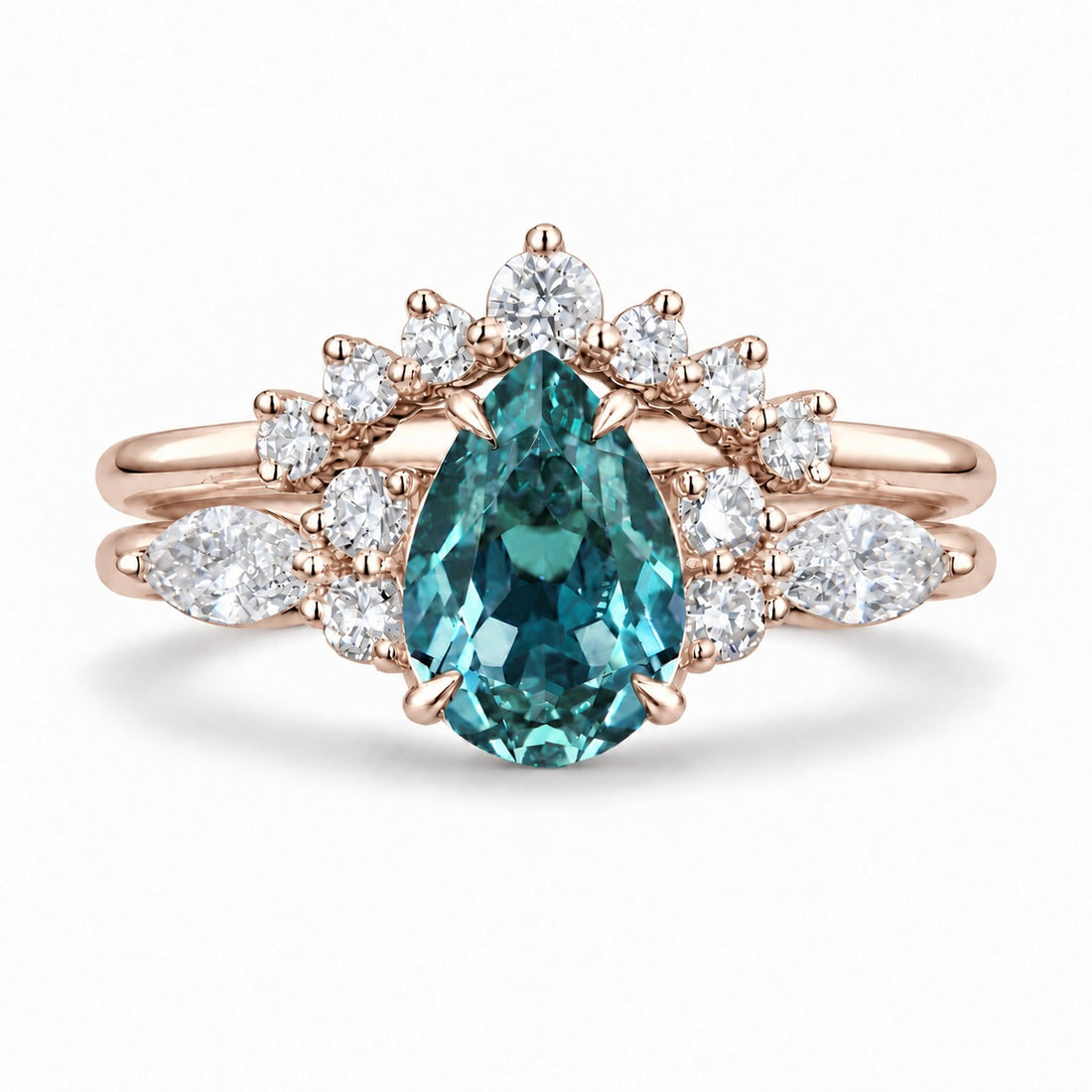 The Vespera — Pear Alexandrite Crown Ring in 14K rose gold, in daylight