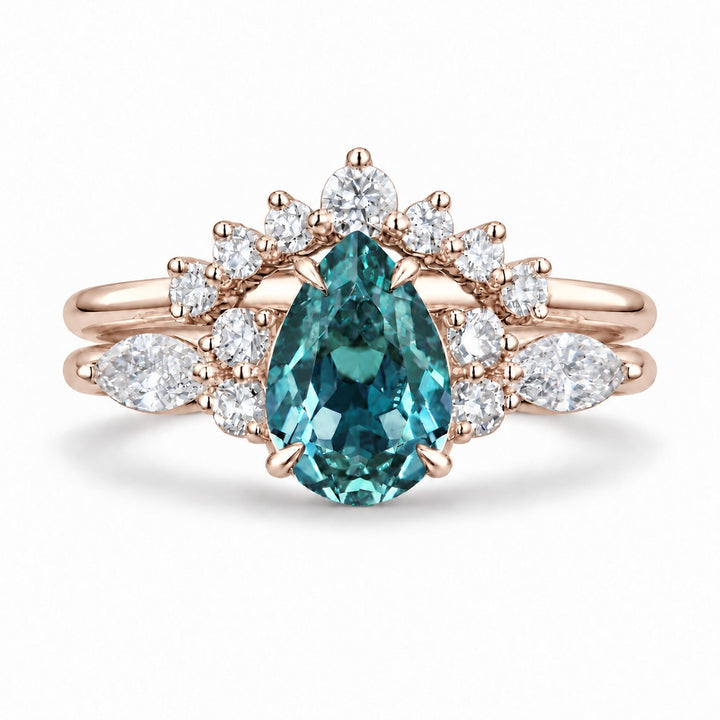 The Vespera — Pear Alexandrite Crown Ring in 14K rose gold, in daylight