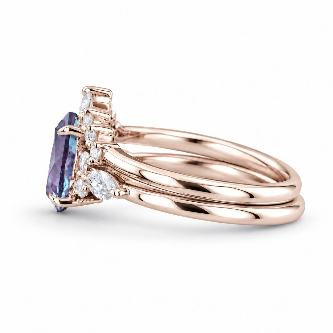 The Vespera — Pear Alexandrite Crown Ring in 14K rose gold, side view