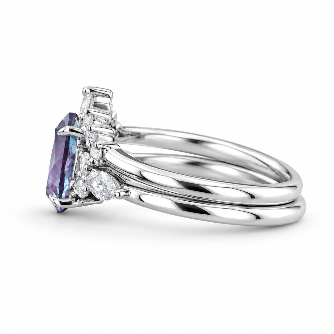 The Vespera — Pear Alexandrite Crown Ring in 14K white gold, side view