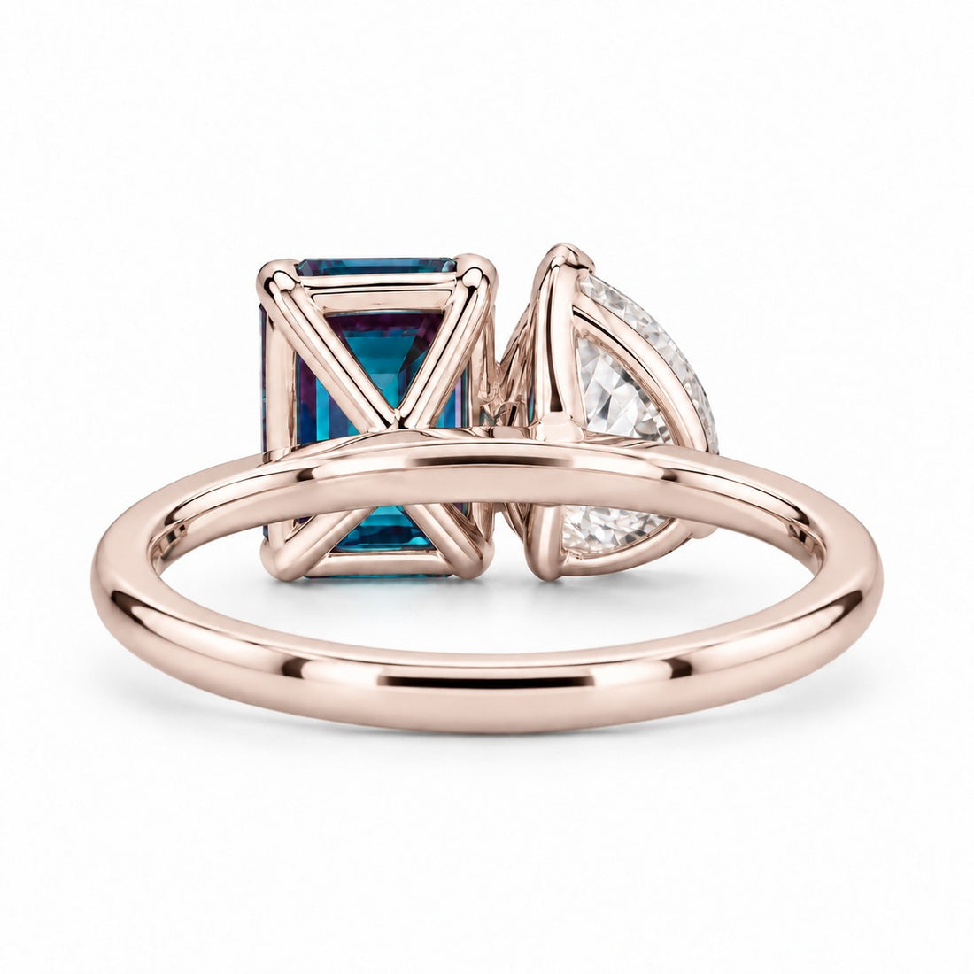 The Elysia — Alexandrite & Diamond Toi et Moi Ring in 14K rose gold, back view