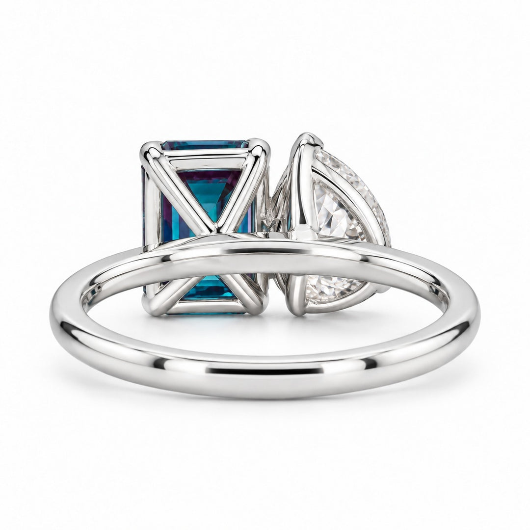 The Elysia — Alexandrite & Diamond Toi et Moi Ring in 14K white gold, back view