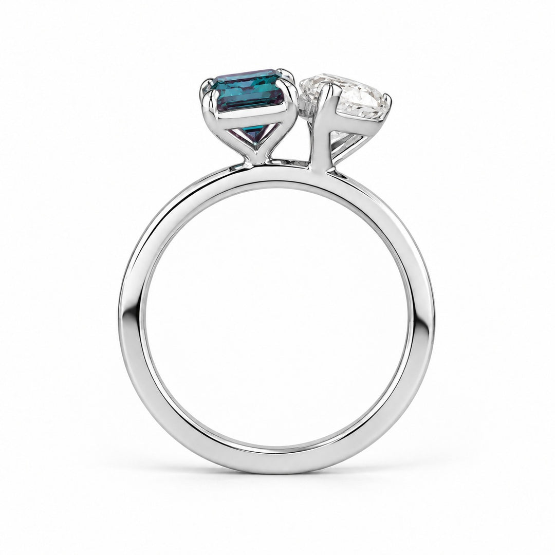 The Elysia — Alexandrite & Diamond Toi et Moi Ring in 14K white gold, profile view