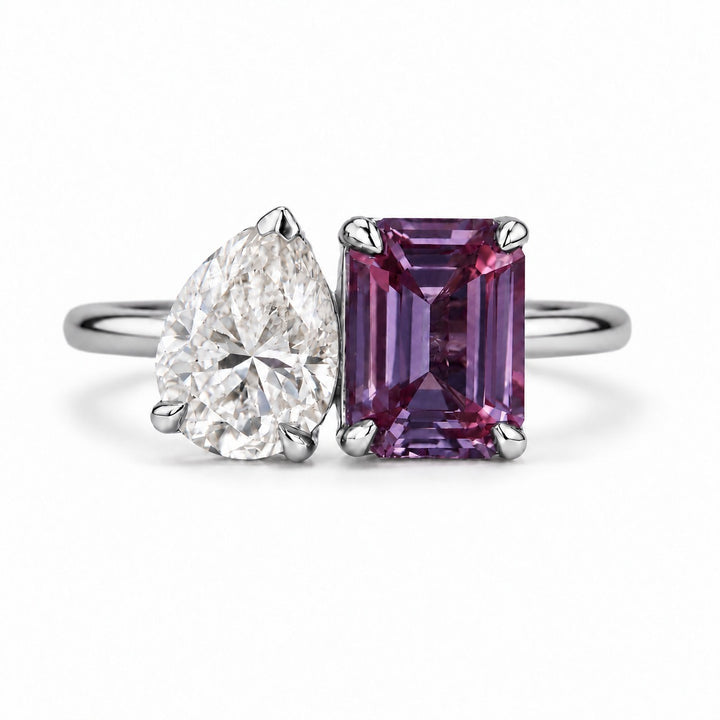 The Elysia — Alexandrite & Diamond Toi et Moi Ring in platinum, in warm light