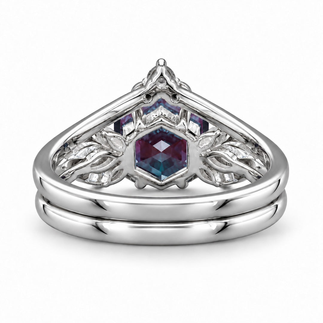 The Astra — Hexagon Alexandrite Ring in platinum, back view