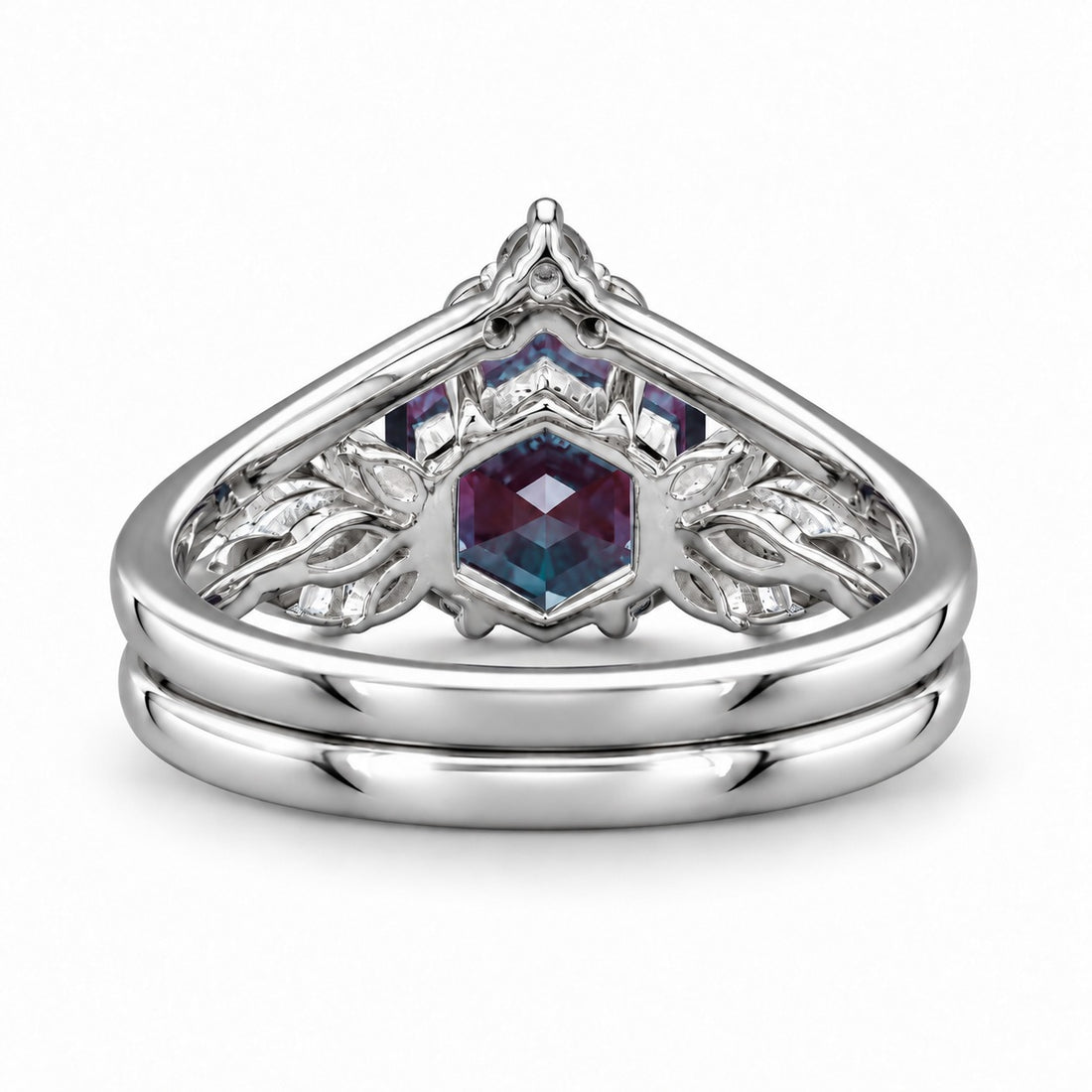 The Astra — Hexagon Alexandrite Ring in platinum, back view