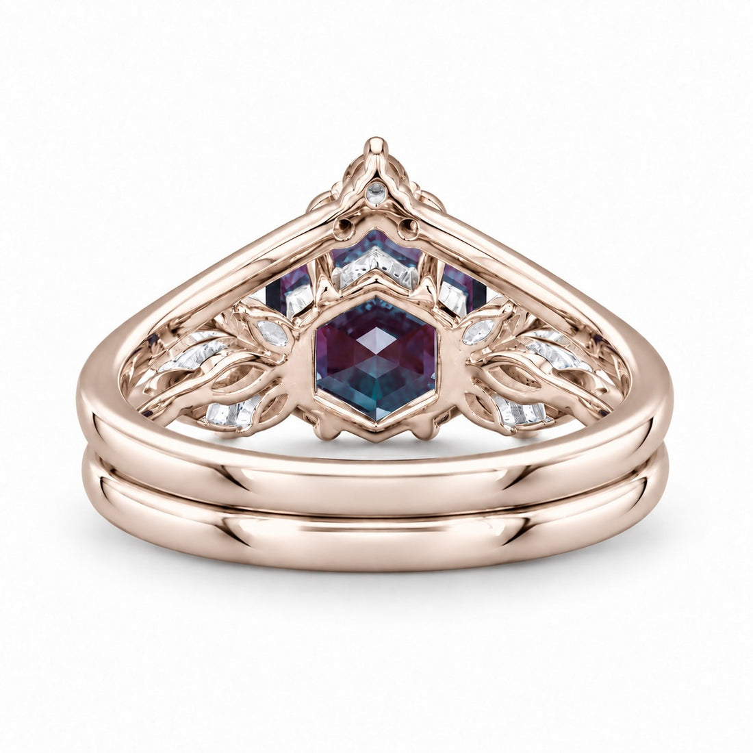 The Astra — Hexagon Alexandrite Ring in 14K rose gold, back view