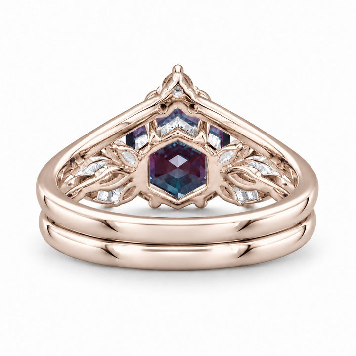 The Astra — Hexagon Alexandrite Ring in 14K rose gold, back view