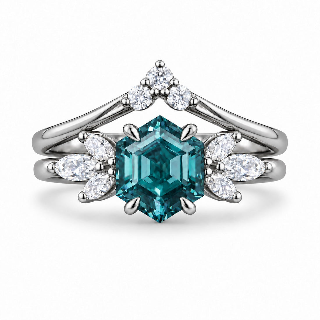 The Astra — Hexagon Alexandrite Ring in platinum, in daylight
