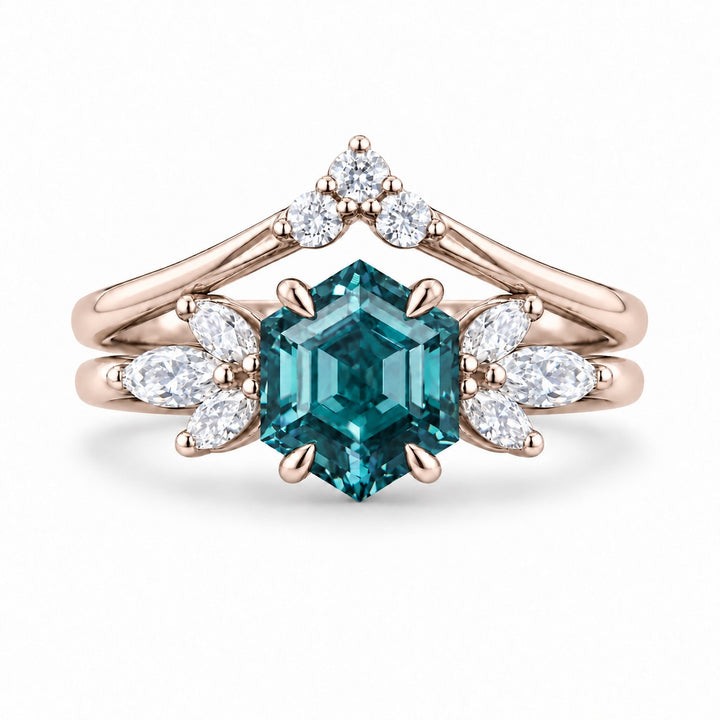 The Astra — Hexagon Alexandrite Ring in 14K rose gold, in daylight