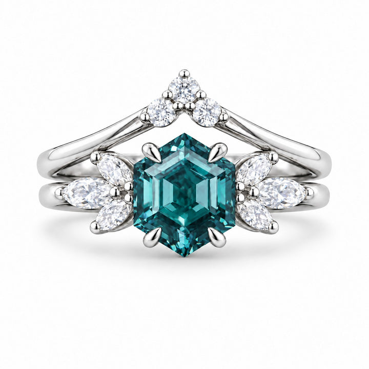 The Astra — Hexagon Alexandrite Ring in 14K white gold, in daylight