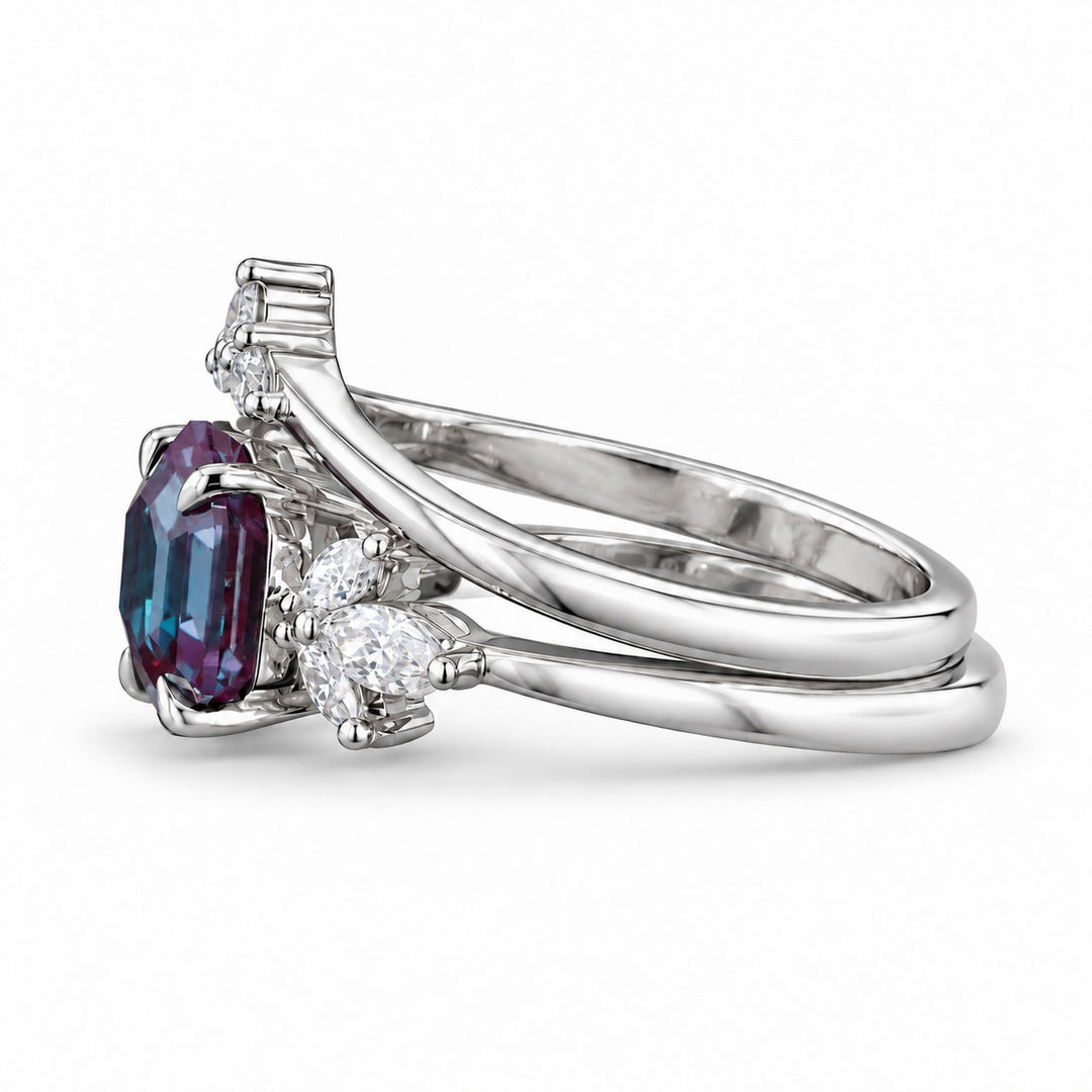 The Astra — Hexagon Alexandrite Ring in platinum, side view