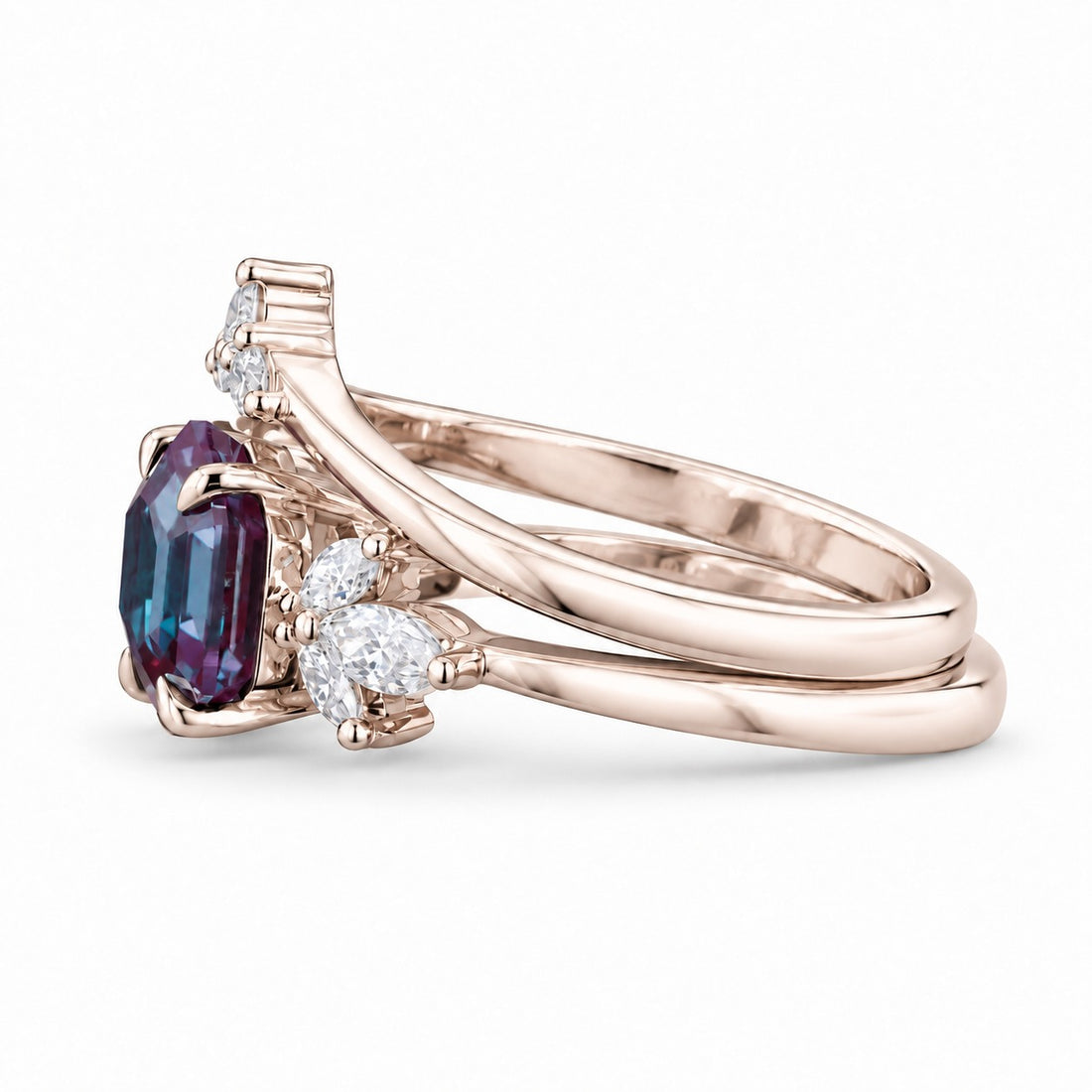 The Astra — Hexagon Alexandrite Ring in 14K rose gold, side view