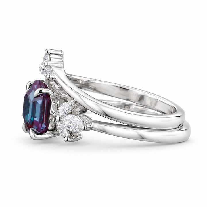 The Astra — Hexagon Alexandrite Ring in 14K white gold, side view