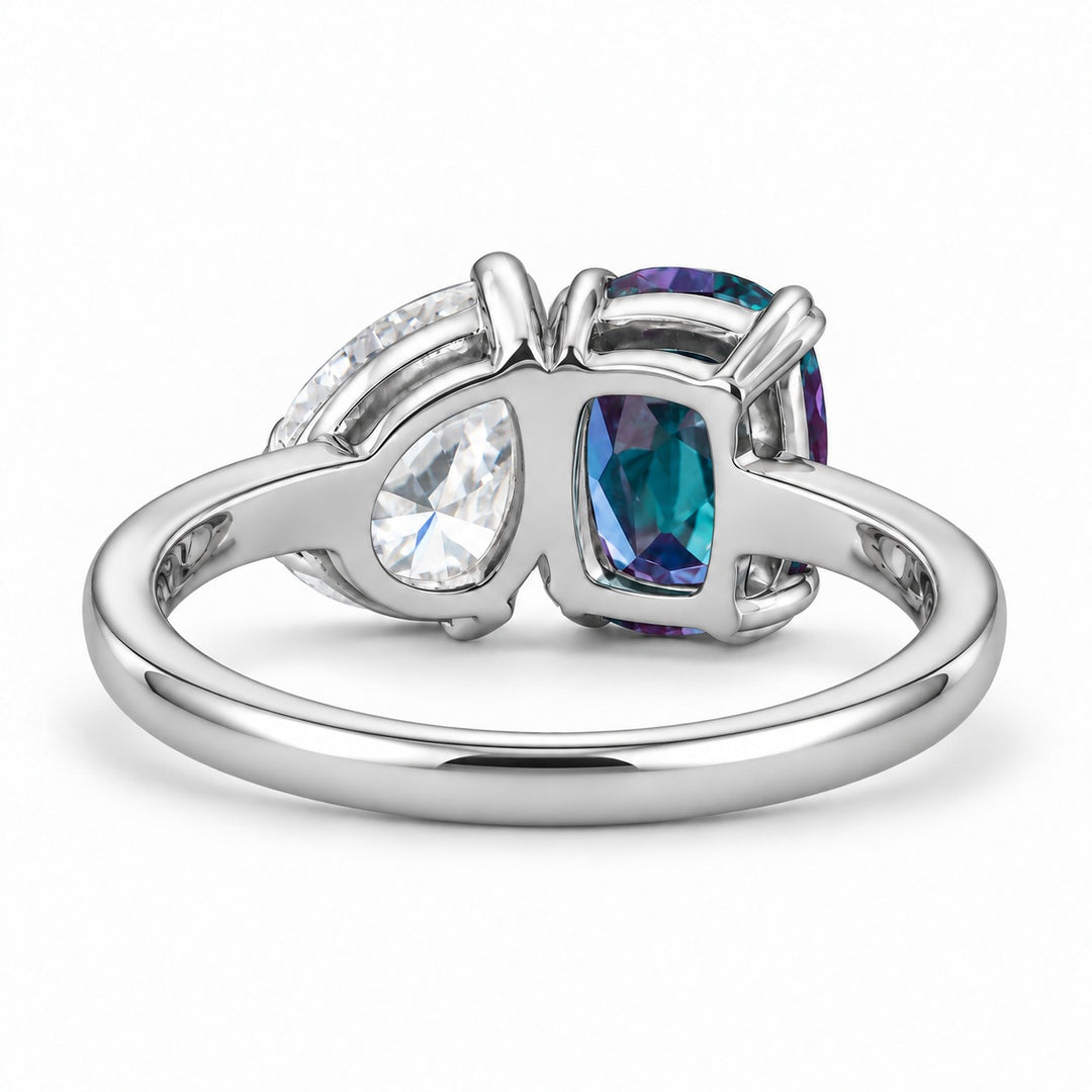 The Solenne — Alexandrite & Diamond Toi et Moi Ring in platinum, back view