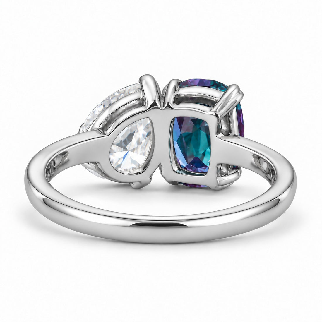 The Solenne — Alexandrite & Diamond Toi et Moi Ring in platinum, back view
