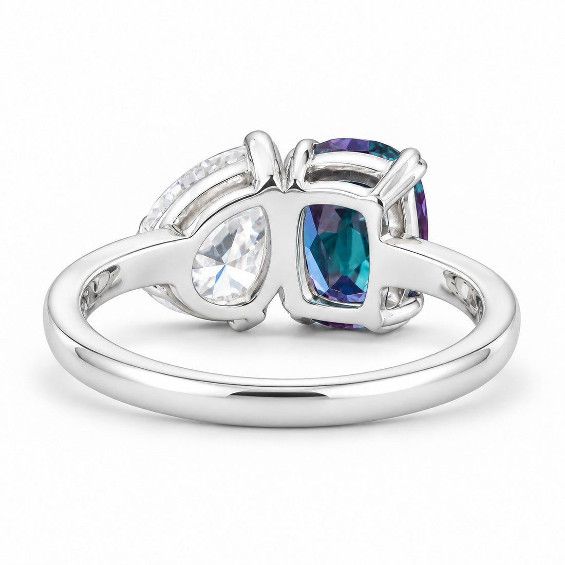 The Solenne — Alexandrite & Diamond Toi et Moi Ring in 14K white gold, back view