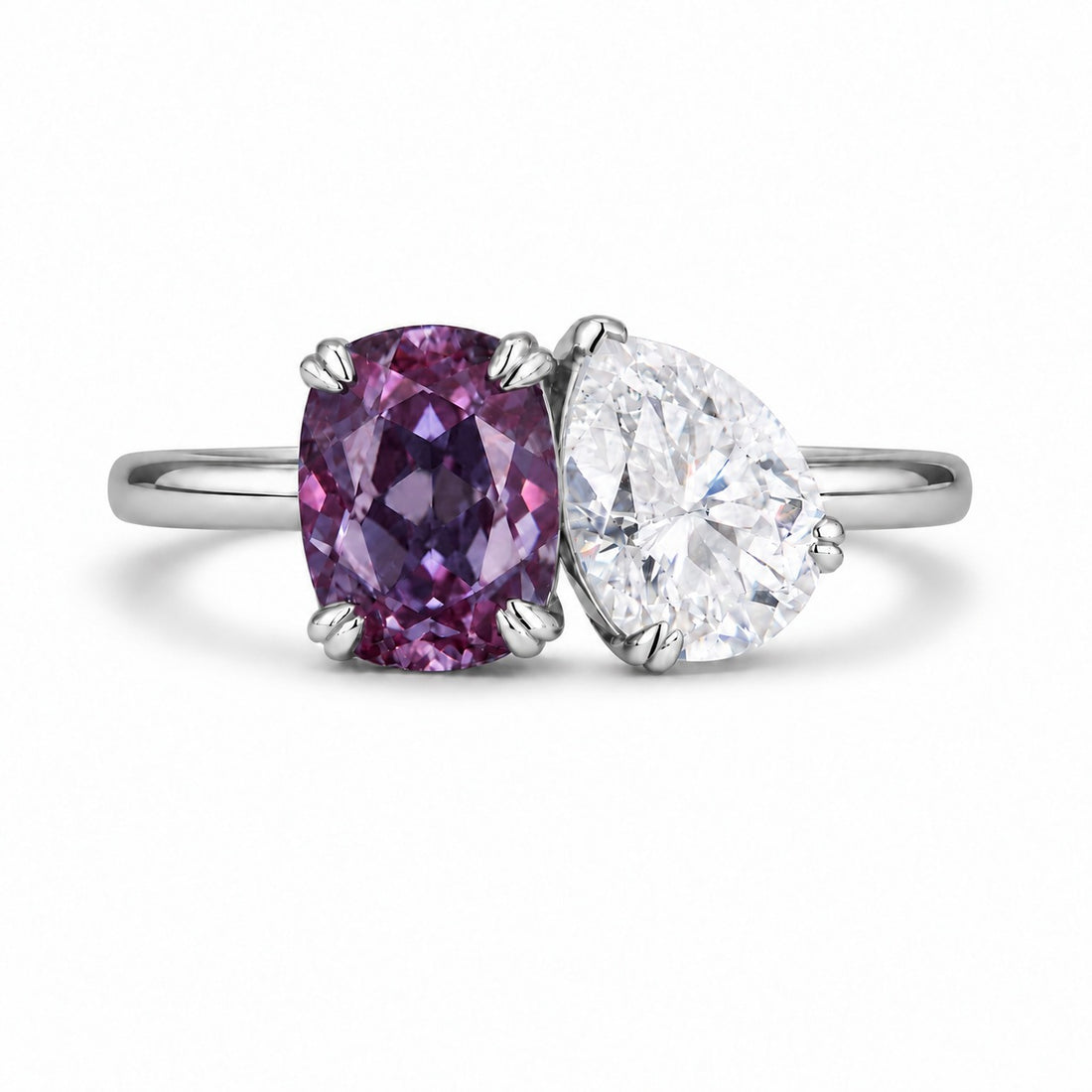 The Solenne — Alexandrite & Diamond Toi et Moi Ring in platinum, in warm light