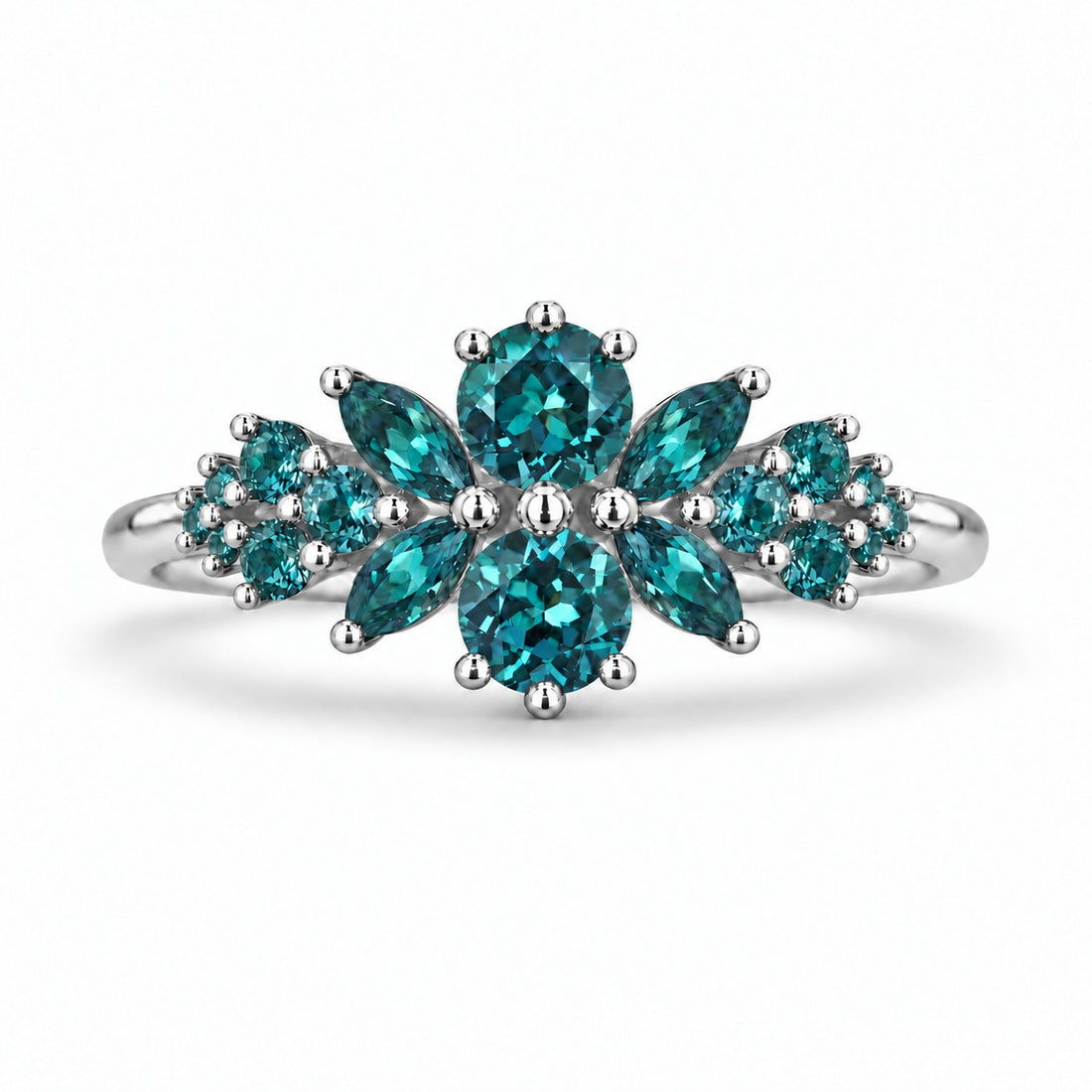 Roseraie Alexandrite & Pink Sapphire Ring in platinum (Full Alexandrite), in daylight