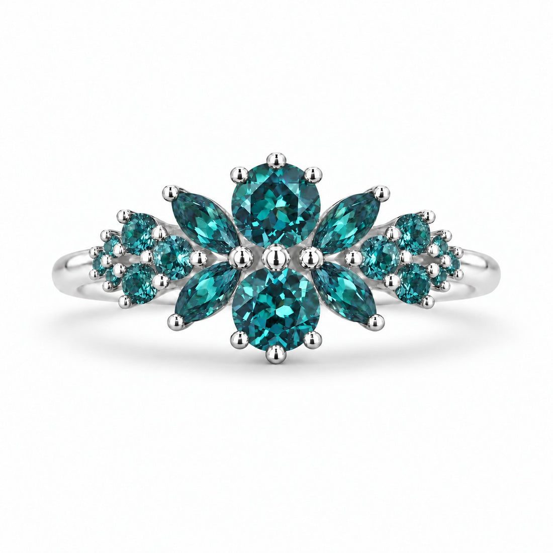 Roseraie Alexandrite & Pink Sapphire Ring in 14K white gold (Full Alexandrite), in daylight