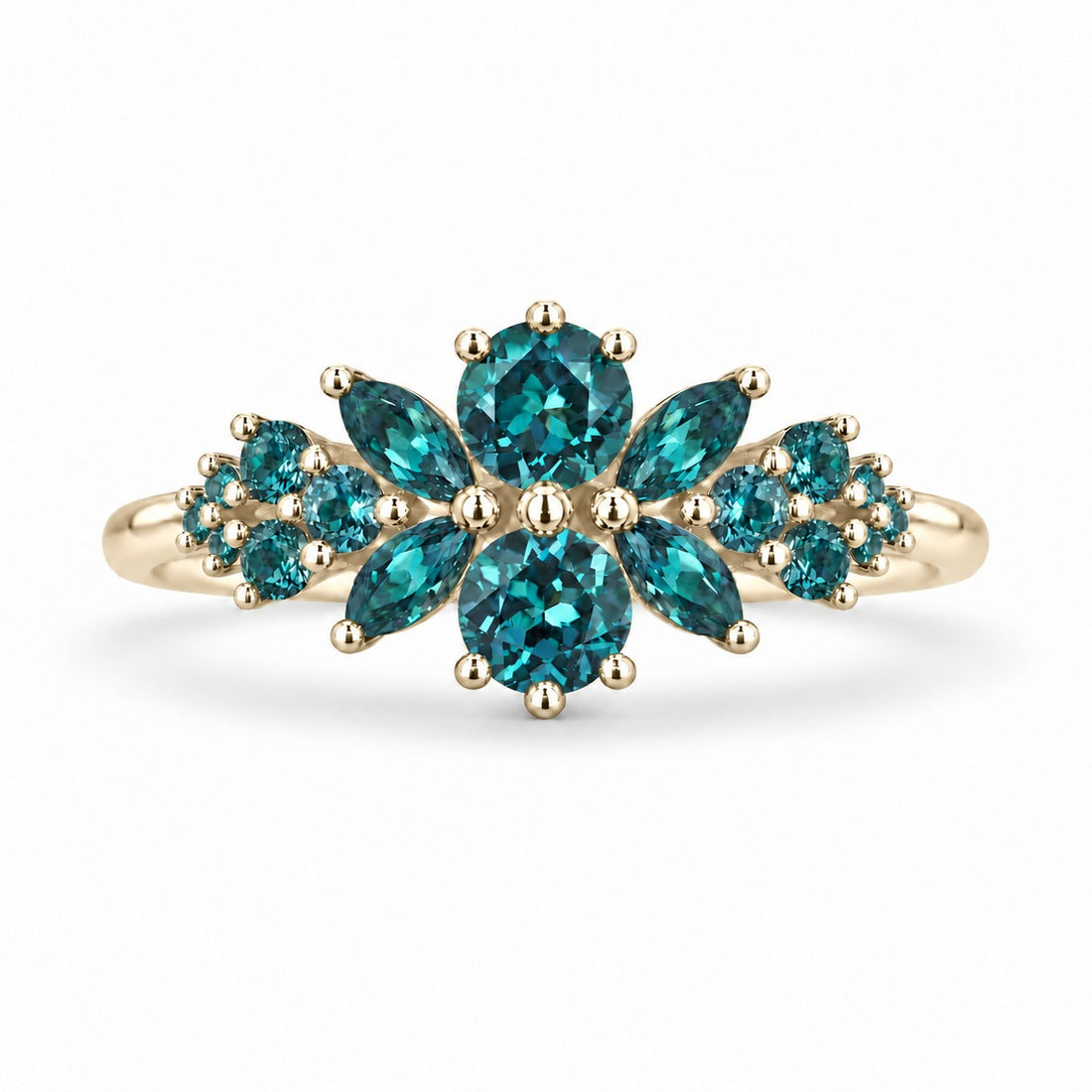 Roseraie Alexandrite & Pink Sapphire Ring in 14K yellow gold (Full Alexandrite), in daylight
