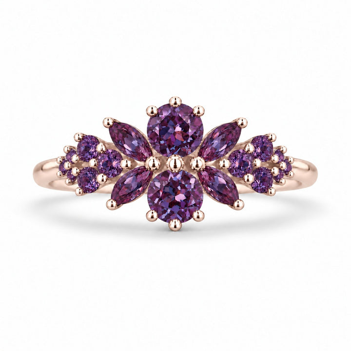 Roseraie Alexandrite & Pink Sapphire Ring in 14K rose gold (Full Alexandrite), in warm light
