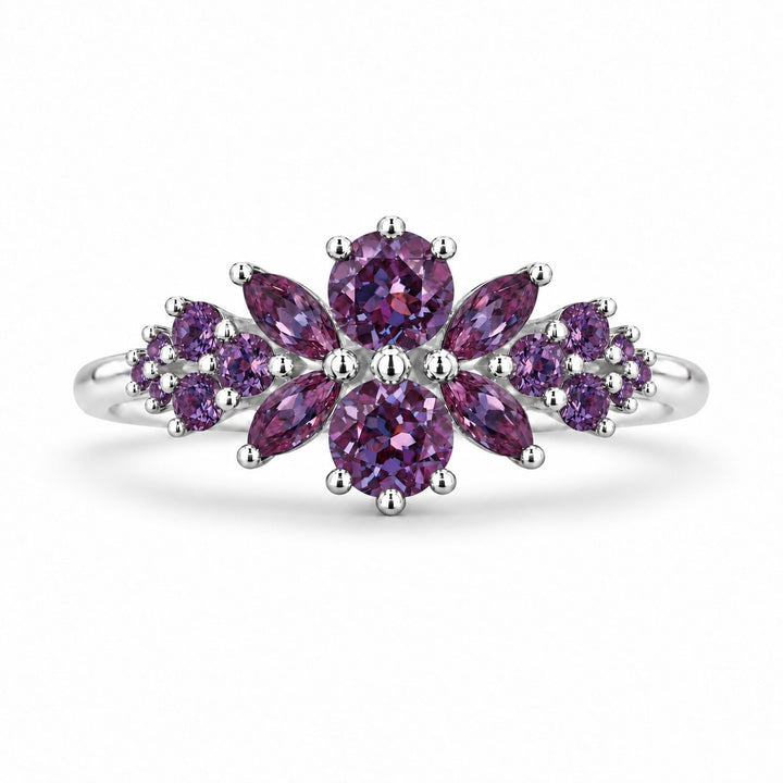 Roseraie Alexandrite & Pink Sapphire Ring in 14K white gold (Full Alexandrite), in warm light