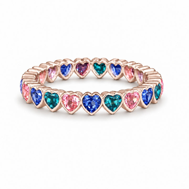 Heart Sapphire & Alexandrite Eternity Band in 14K rose gold, in daylight