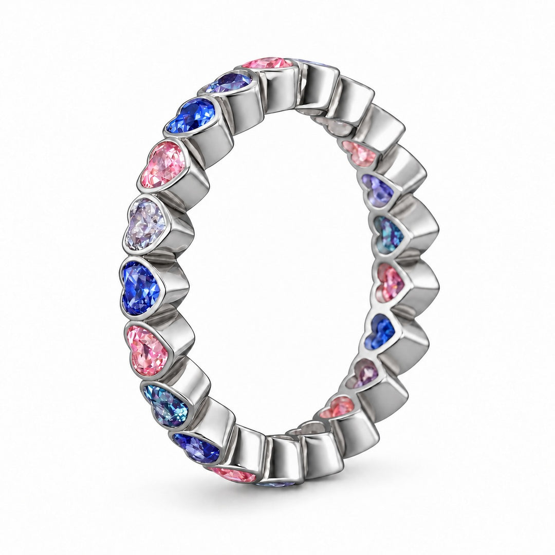 Heart Sapphire & Alexandrite Eternity Band in platinum, profile view