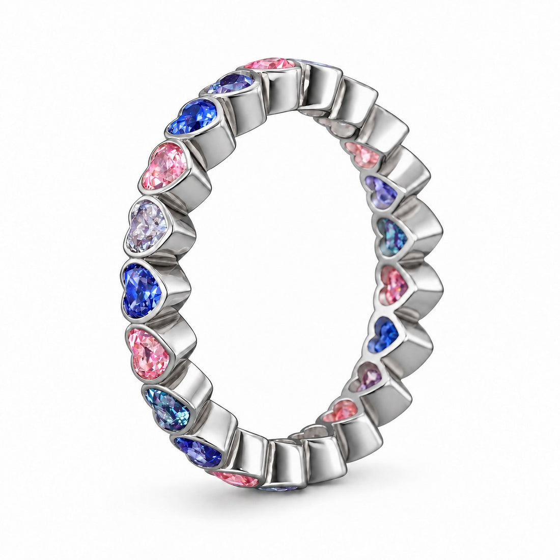 Heart Sapphire & Alexandrite Eternity Band in platinum, profile view