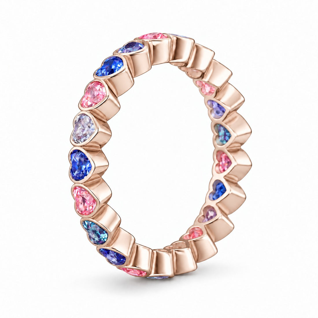 Heart Sapphire & Alexandrite Eternity Band in 14K rose gold, profile view