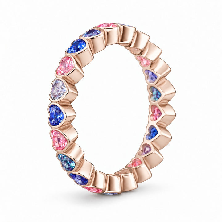 Heart Sapphire & Alexandrite Eternity Band in 14K rose gold, profile view