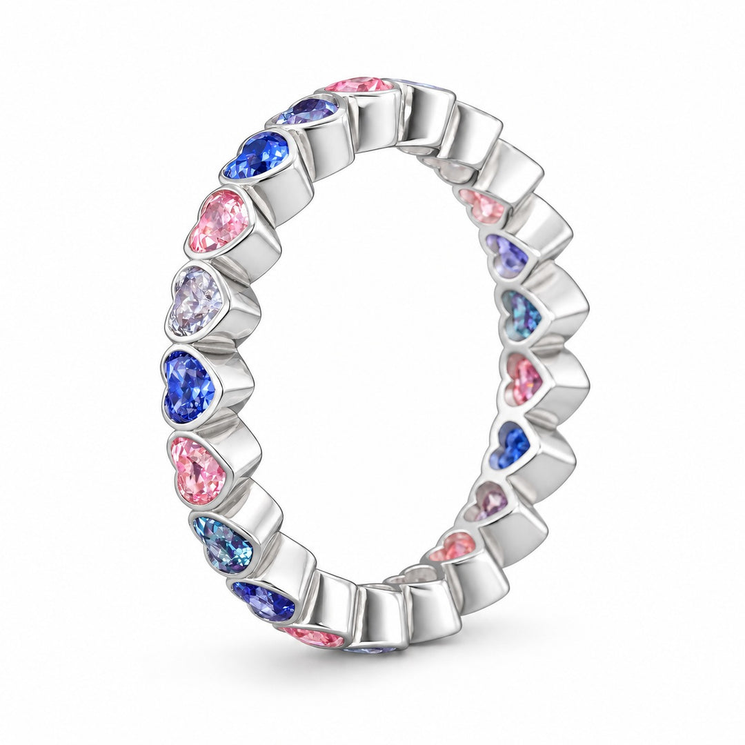Heart Sapphire & Alexandrite Eternity Band in 14K white gold, profile view