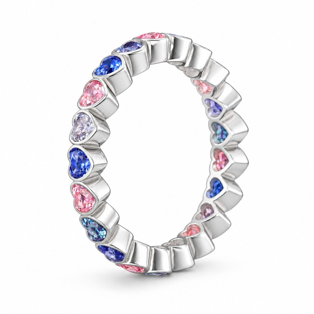 Heart Sapphire & Alexandrite Eternity Band in 14K white gold, profile view