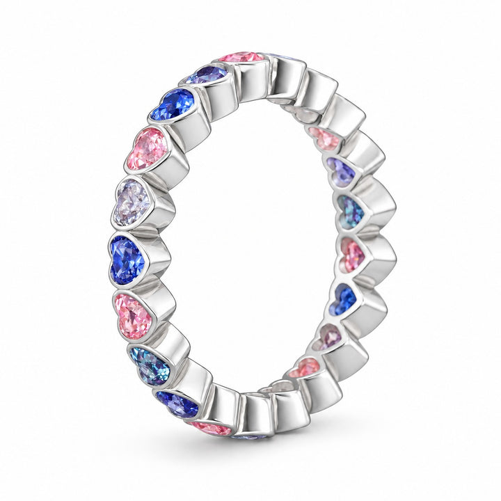 Heart Sapphire & Alexandrite Eternity Band in 14K white gold, profile view