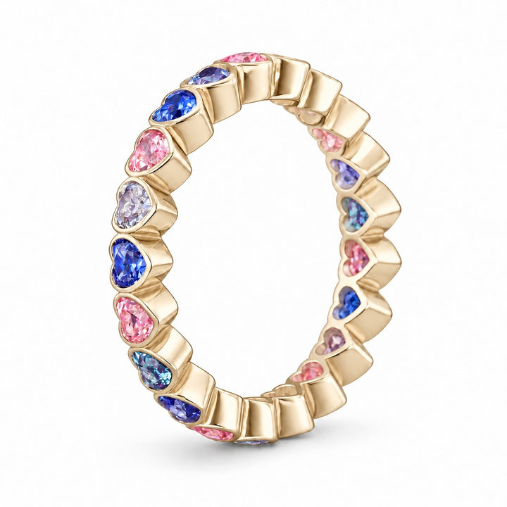 Heart Sapphire & Alexandrite Eternity Band in 14K yellow gold, profile view