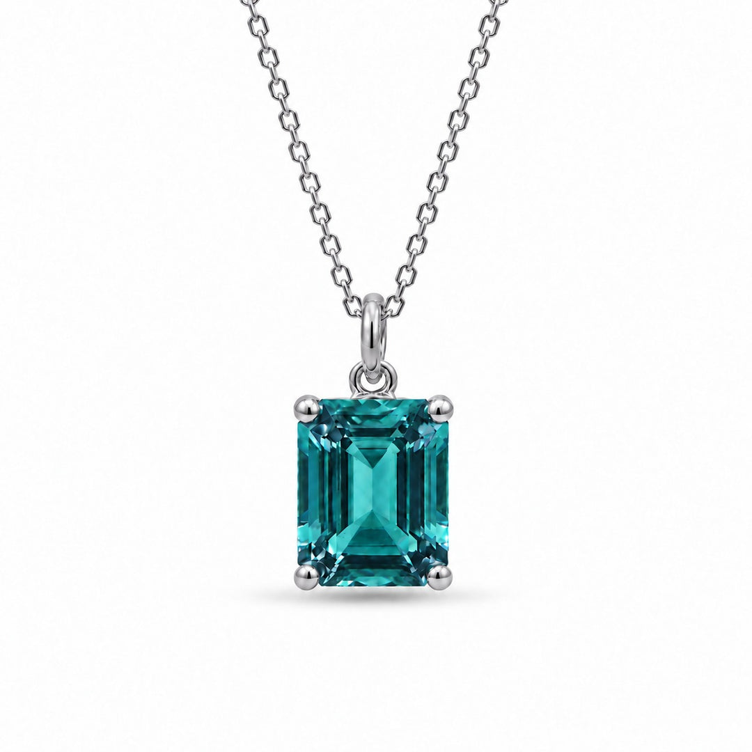 Emerald-Cut Lab Alexandrite Pendant — 3.00ct in platinum, in daylight