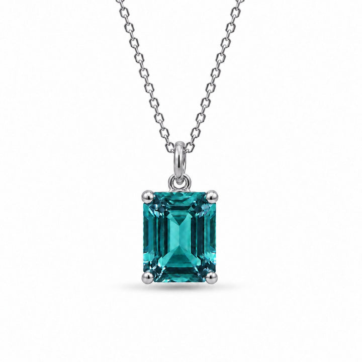 Emerald-Cut Lab Alexandrite Pendant — 3.00ct in platinum, in daylight