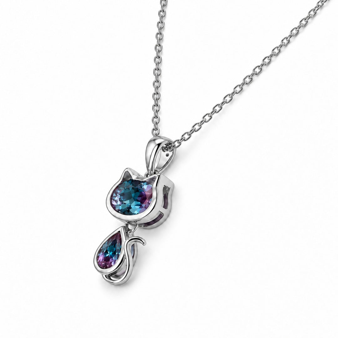 Cat Lab Alexandrite Pendant — 1.75ctw in platinum, angled view