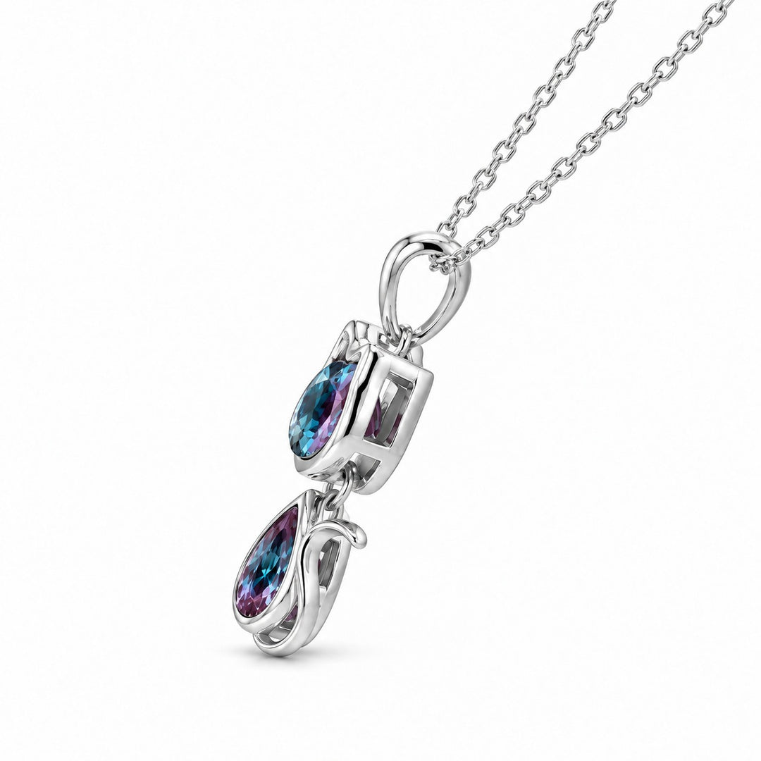 Cat Lab Alexandrite Pendant — 1.75ctw in 14K white gold, side view