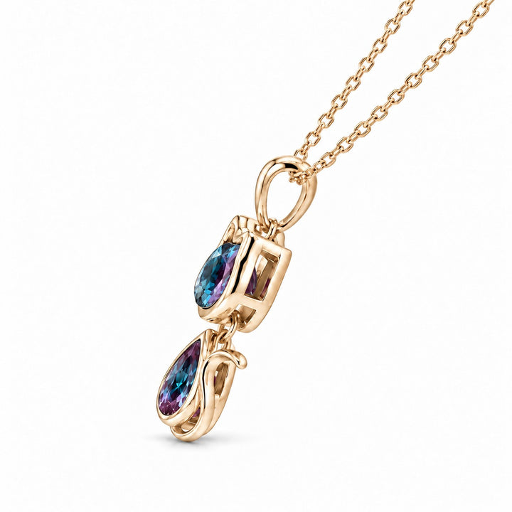 Cat Lab Alexandrite Pendant — 1.75ctw in 14K yellow gold, side view