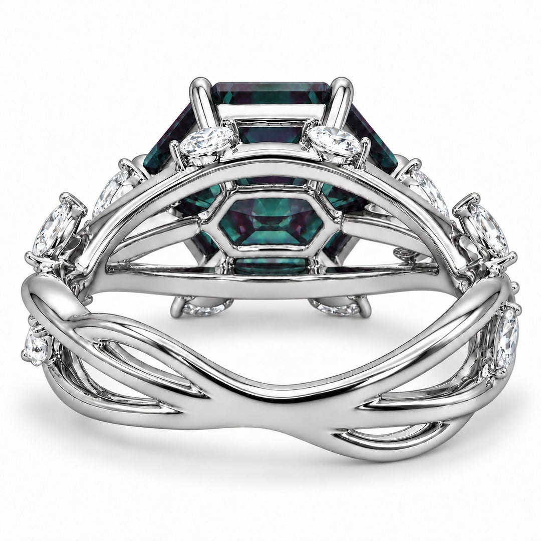 The Verbena — Dutch Marquise Alexandrite Garden Ring in platinum, back view