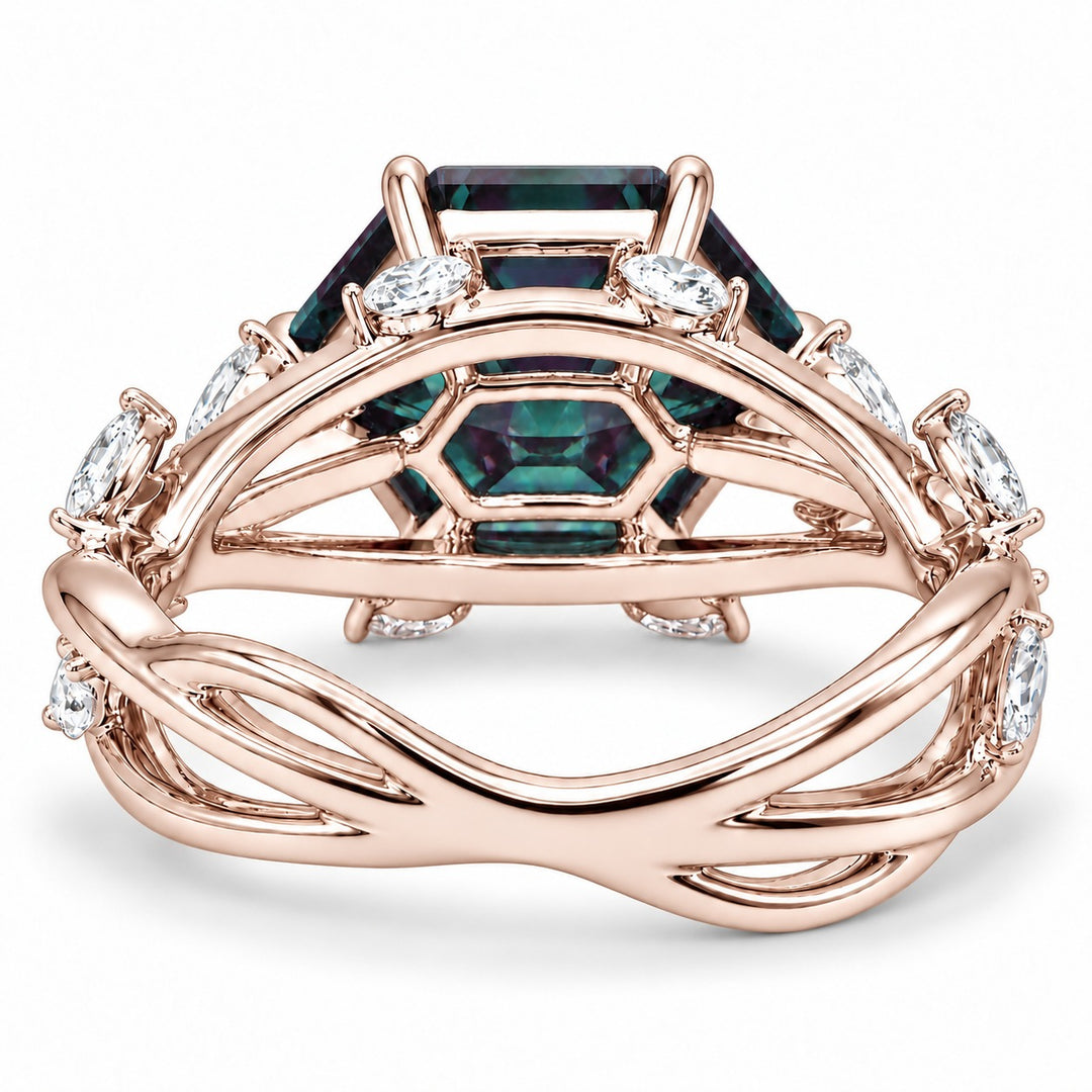 The Verbena — Dutch Marquise Alexandrite Garden Ring in 14K rose gold, back view