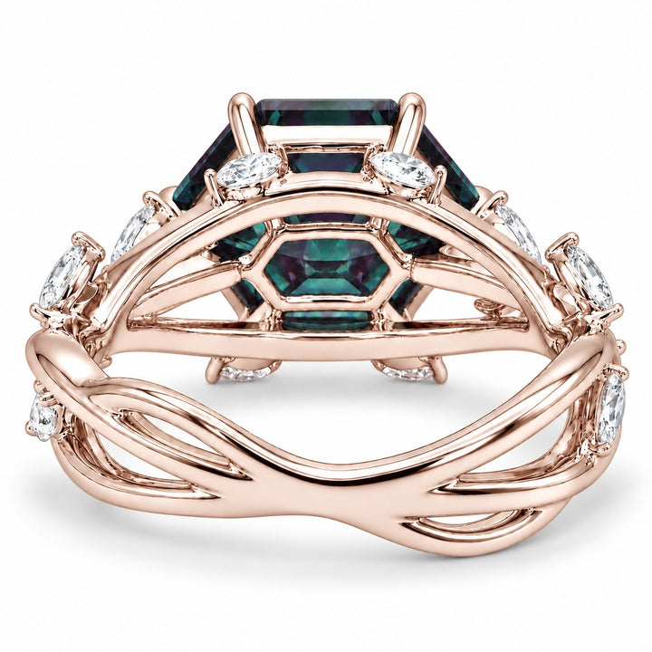The Verbena — Dutch Marquise Alexandrite Garden Ring in 14K rose gold, back view