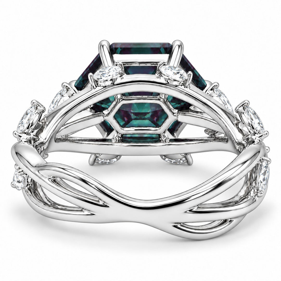 The Verbena — Dutch Marquise Alexandrite Garden Ring in 14K white gold, back view